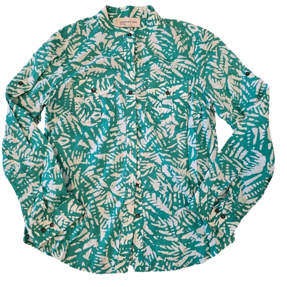 Jones New York Green Cotton Mock Neck Top for women